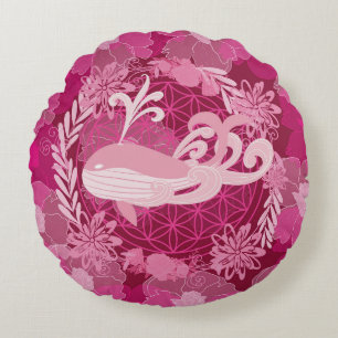 Whale flower of life round cushion