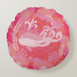 Whale flower of life round cushion