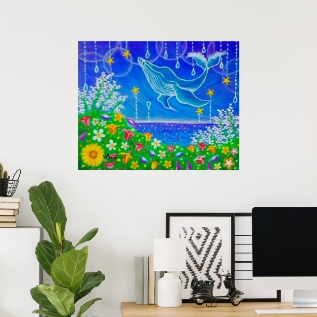 Whale & Flowers Poster (Home Office)