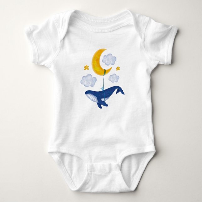 Whale flying among clouds baby bodysuit (Front)