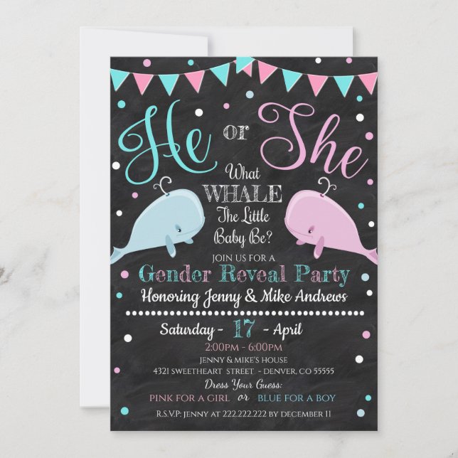 Whale Gender Reveal Party Invitation (Front)