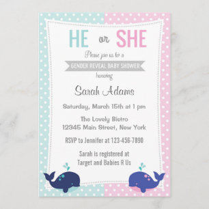 Whale Gender Reveal Party Invitation Blue Pink