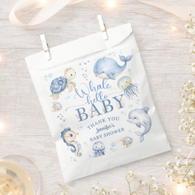Whale Hello Baby Shower Boy Blue Ocean Favour Bags (Clipped)