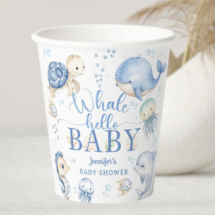 Whale Hello Baby Shower Boy Blue Ocean Paper Cups