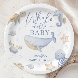 Whale Hello Baby Shower Boy Blue Ocean Paper Plate