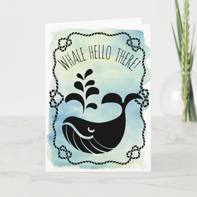 Whale Hello There | Funny Watercolor Nautical Pun Card (Front)