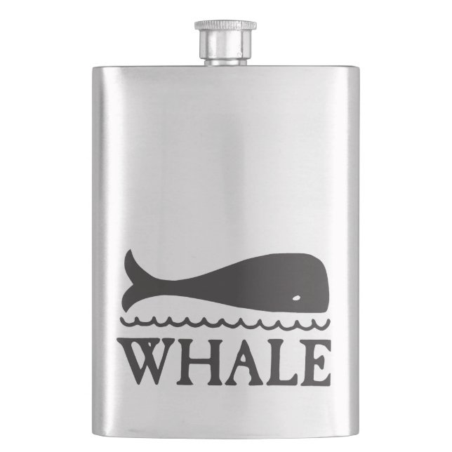 Whale Illustration with Text Hip Flask (Front)