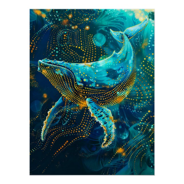 Whale in Aborigine Dot Art Style Poster (Front)