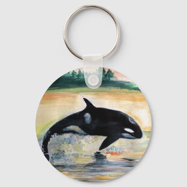 Whale in  Jump Wild  Orca Basic Button Key Ring (Front)