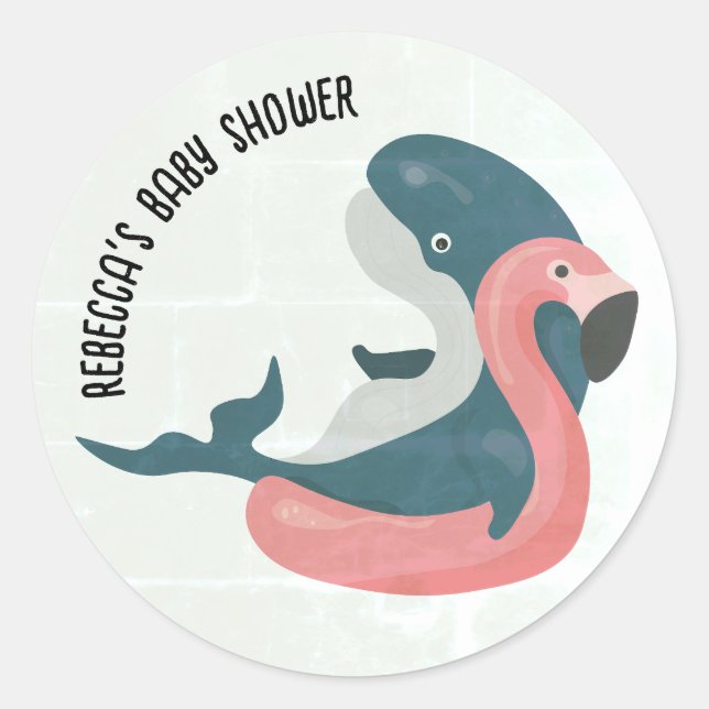 Whale in pool baby shower classic round sticker (Front)