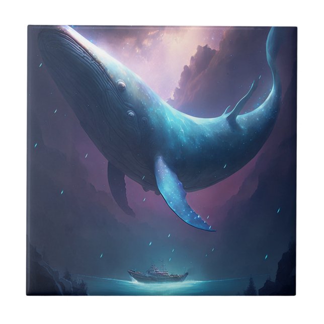 Whale In The Sky Fantasy Art Tile (Front)