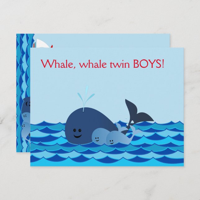 Whale It's A Twin Boys Baby Shower Invite (Front/Back)