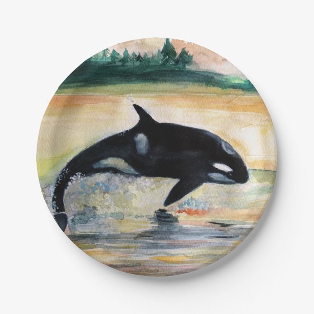 Whale Jumping Orca Custom Paper Plates 7 in (Front)
