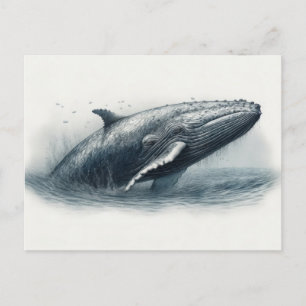 Whale jumping out of ocean illustration postcard