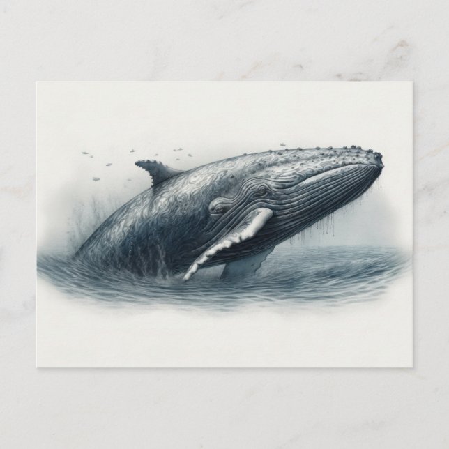 Whale jumping out of ocean illustration  postcard (Front)