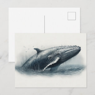 Whale jumping out of ocean illustration Small Postcard