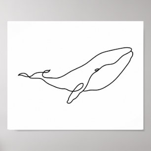 Whale , line art illustration poster