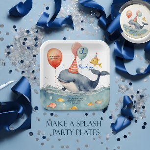 Whale Make a Splash Boys Birthday Custom Thank You Paper Plate