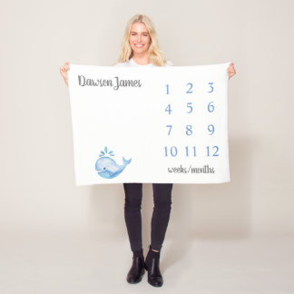 Whale Milesstone Blaket Fleece Blanket