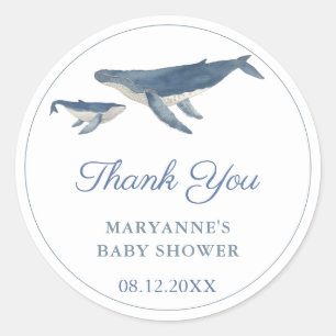 Whale Mother And Baby Calf Baby Shower Favour Classic Round Sticker