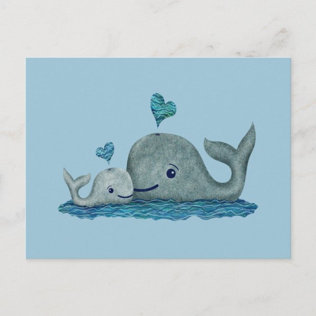 Whale Mum and Baby Swimming in the Sea Postcard (Front)