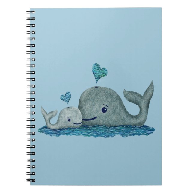 Whale Mum and Baby Swimming in the Sea Spiral Notebook (Front)