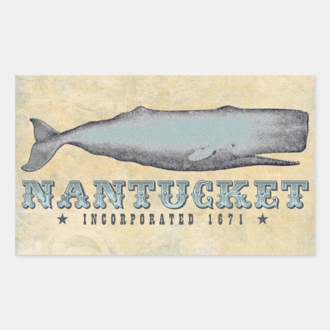 Whale Nantucket MA Inc 1671 Rectangular Sticker (Front)