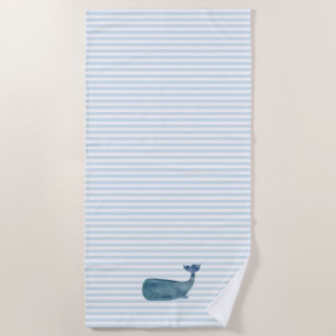 Whale Nautical Blue Stripe Painting Beach Towel