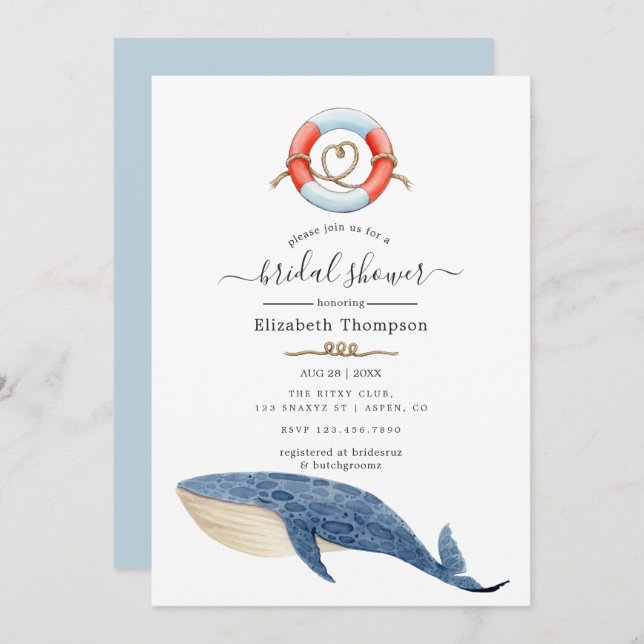 Whale Nautical Bridal Shower Invitation (Front/Back)