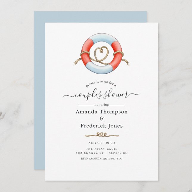 Whale Nautical Couples Shower Invitation (Front/Back)