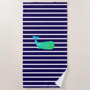 Whale Nautical Stripe Beach Towel
