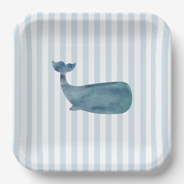 Whale Nautical Stripe Paper Plates (Front)