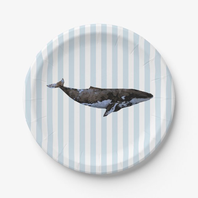 Whale Nautical Stripe Paper Plates (Front)