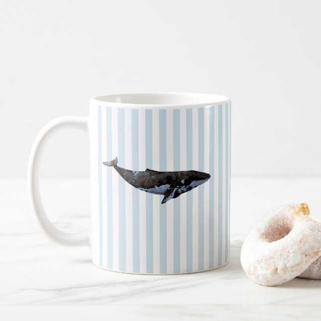 Whale Nautical Stripe Pattern Coffee Mug (With Donut)