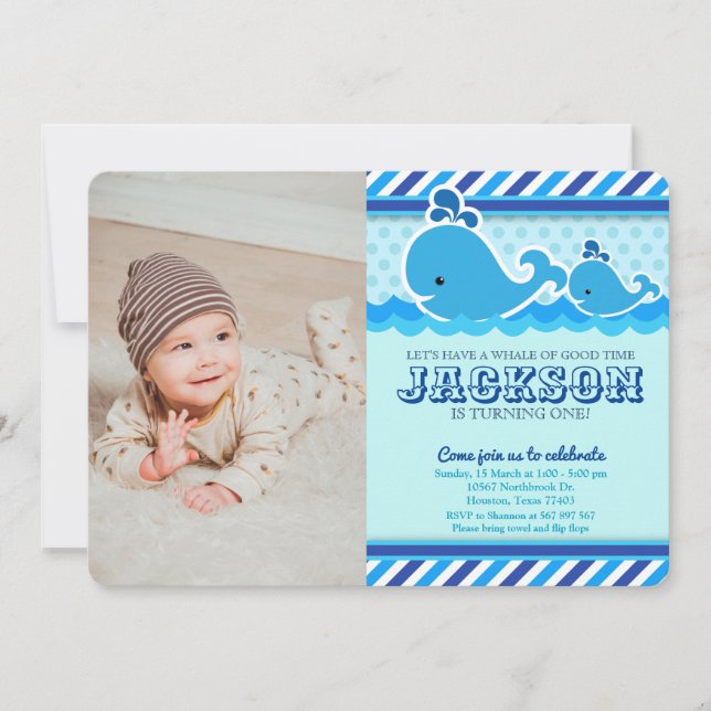 Whale Nautical Under The Sea Photo Invitation (Front)