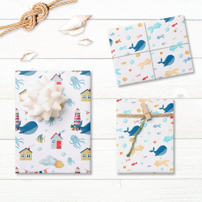 Whale Nautical Wrapping Paper Sheet (Creator Uploaded)