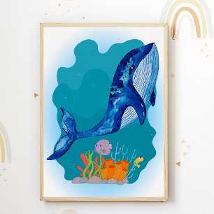 Whale Nursery Print Animal Kids Room Poster