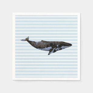Whale Ocean Blue Stripe Paper Napkin