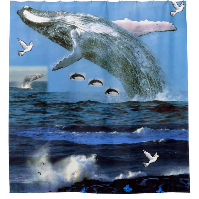 Whale ocean shower curtain (Front)