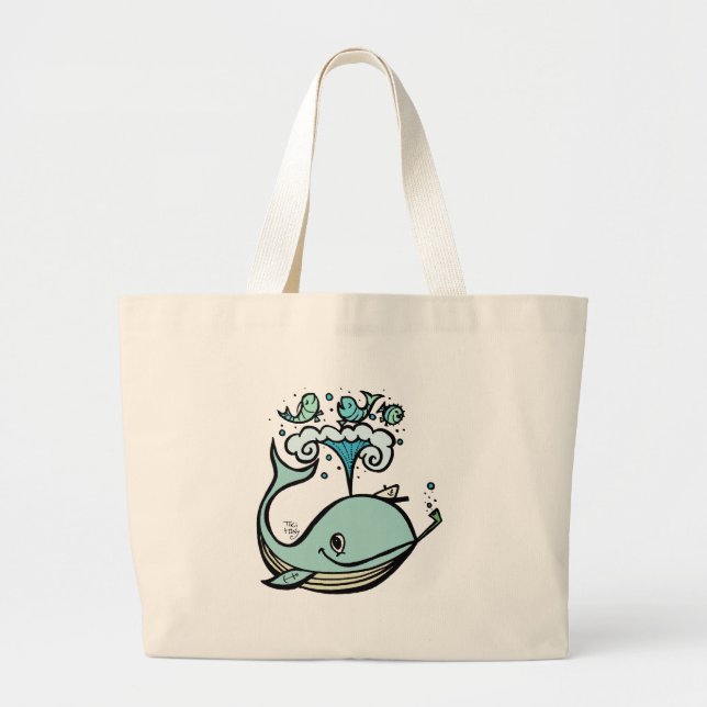 Whale of a Captain! by Tiki tOny Large Tote Bag (Front)