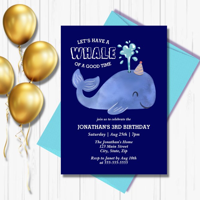 Whale Of A Time Cute Party Hat Navy Birthday  Invitation (Creator Uploaded)