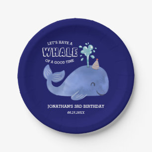 Whale Of A Time Cute Party Hat Navy Birthday Paper Plate