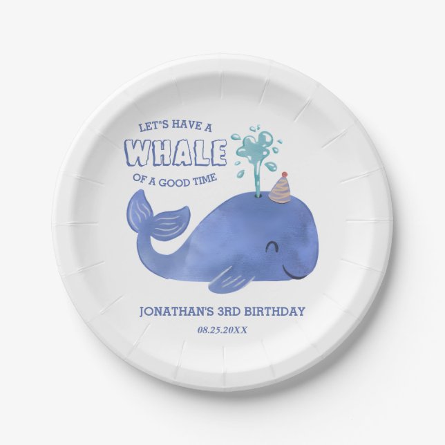 Whale Of A Time Cute Party Hat White Birthday  Paper Plate (Front)
