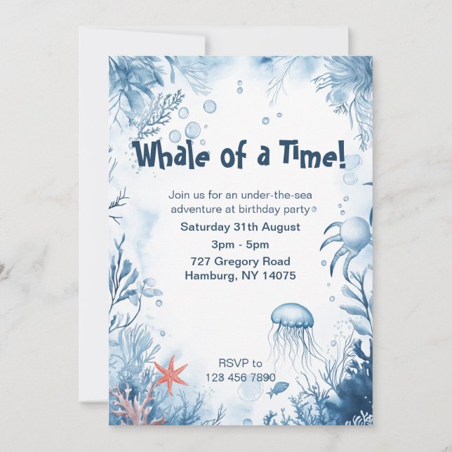 Whale of a Time Ocean Kids Birthday Invitation (Back)