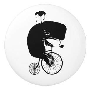 Whale on a Bike Ceramic Knob