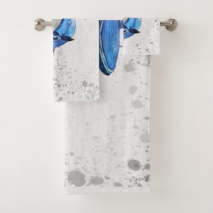 Whale On Cray Splatter & Water Splash Background Bath Towel Set