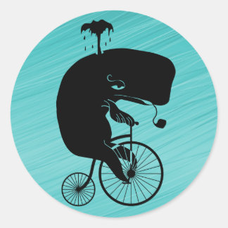 Whale on Vintage Bike Classic Round Sticker