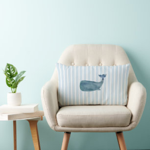 Whale Painting Nautical Stripe Lumbar Cushion