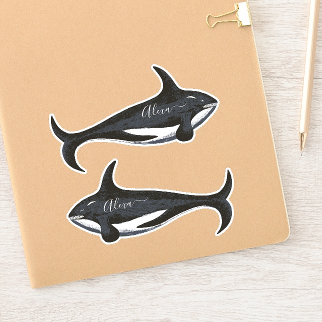 Whale personalized your name sticker (Notebook)