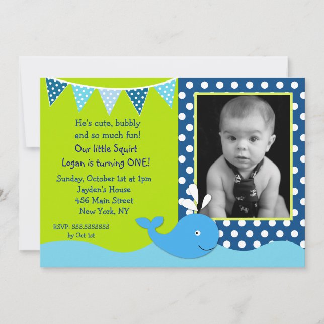 Whale Photo Birthday Party Invitations (Front)